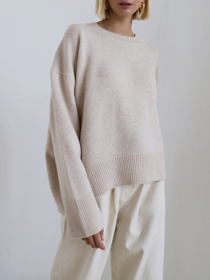 Women's Ribbed Crew Neck Knit Jumper with Dropped Shoulders