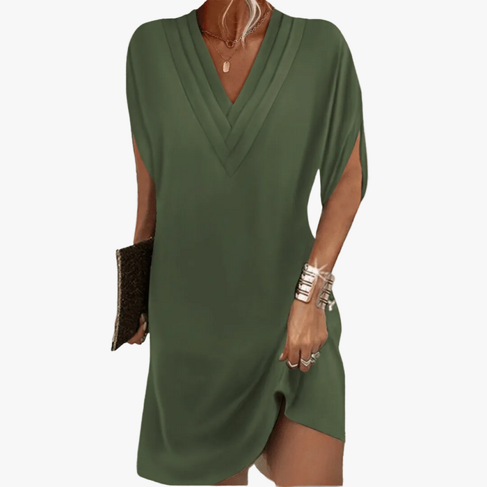 Midi-jurk voor dames met V-hals, splitten in de mouwen en drapering